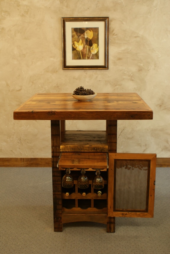 Uintah Log and Reclaimed Riverwoods Pub Table w/ Wine Cabinet TD1042