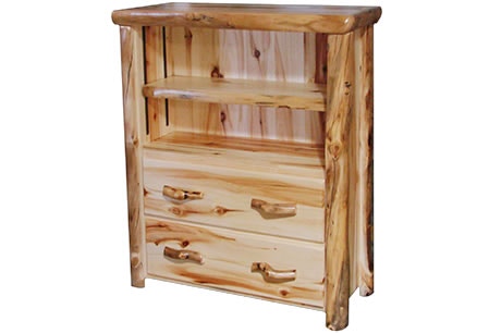 Rustic Log Short 2 Drawer Bookcase in Flat Front (39W) in Wild Panel & Natural Log S2DF-39-WN