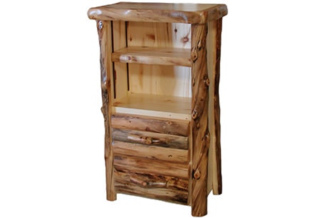 Rustic Log Short 2 Drawer Bookcase in Log Front (27W) in Natural Panel & Natural Log S2DL-27-NN