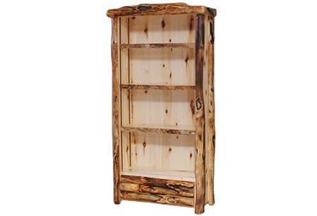 Rustic Log Tall 1 Drawer Bookcases in Log Front (39W) in Natural Panel & Gnarly Log T1DL-39-NG