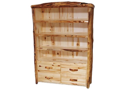 Rustic Log Tall 2 Drawer Bookcase in Flat Front (54W) in Wild Panel & Natural Log T2DF-54-WN