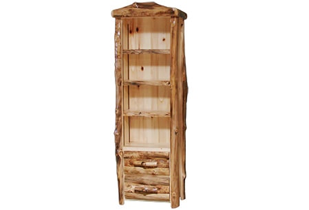 Rustic Log Tall 2 Drawer Bookcase in Log Front (27W) in Natural Panel & Natural Log T2DL-27-NN