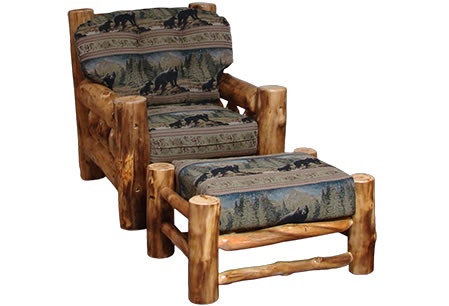 Rustic Log Living Room Timber Frame Chair Ottoman for Timber