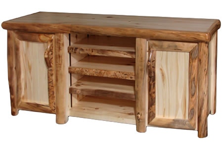 Rustic Log TV Stand in Log Front (72W) in Natural Panel & Natural Log TVSL-72-NN