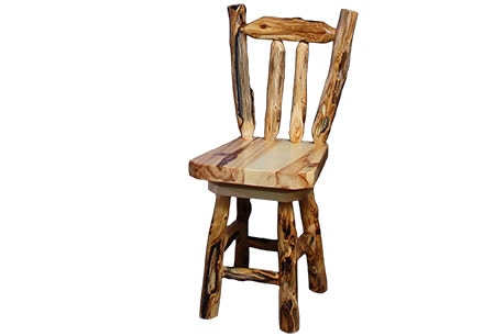 Rustic Log V-Back bar Stool (24H Seat) in Wild Panel and Gnarly Log VBBS-24-WG
