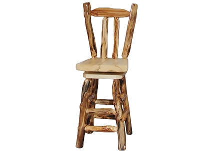 Rustic Log V-Back Bar Stool (30H Seat) in Natural Panel and Gnarly Log VBBS-30-NG