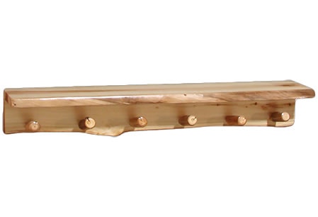 Rustic Log Wall Shelf with Coat Rack (48W) in Natural Panel and Natural Log WSCR-48-NN