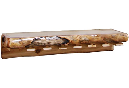 Rustic Log Wall Shelf with Wine Glass Rack (36W) in Natural Panel and Gnarly Log WSWG-36-NG