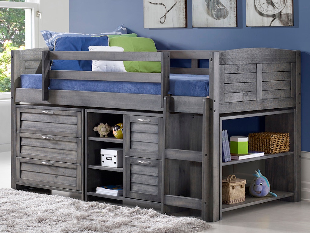 full low loft bed with storage