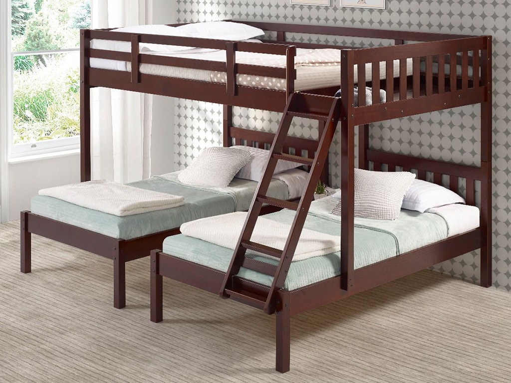 bunk beds with a double bed at the bottom