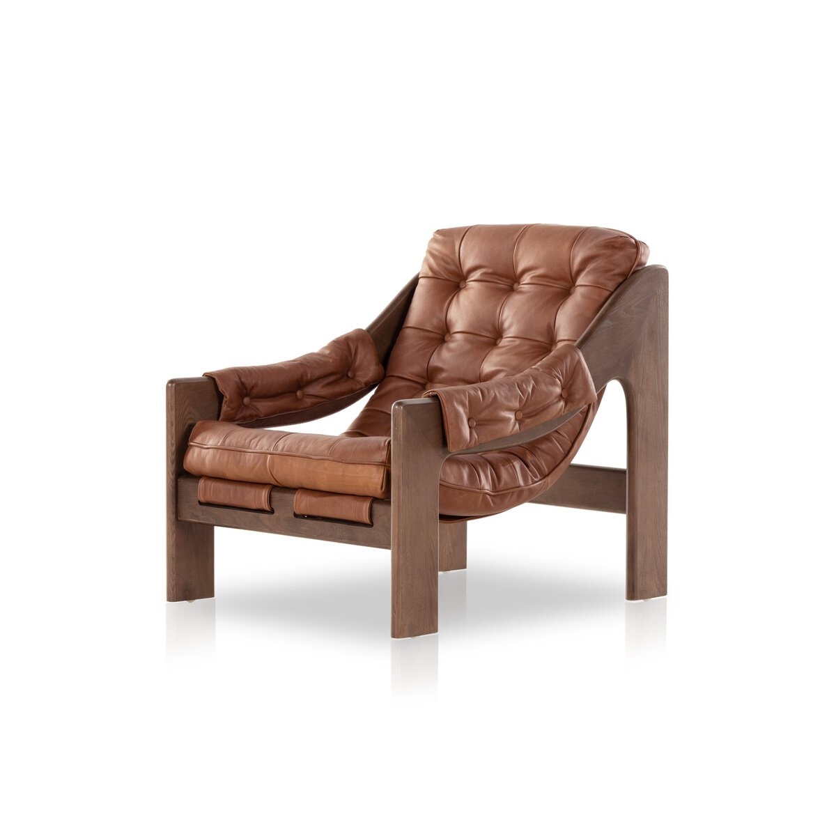  Brown Leather Sling Seat Chair 