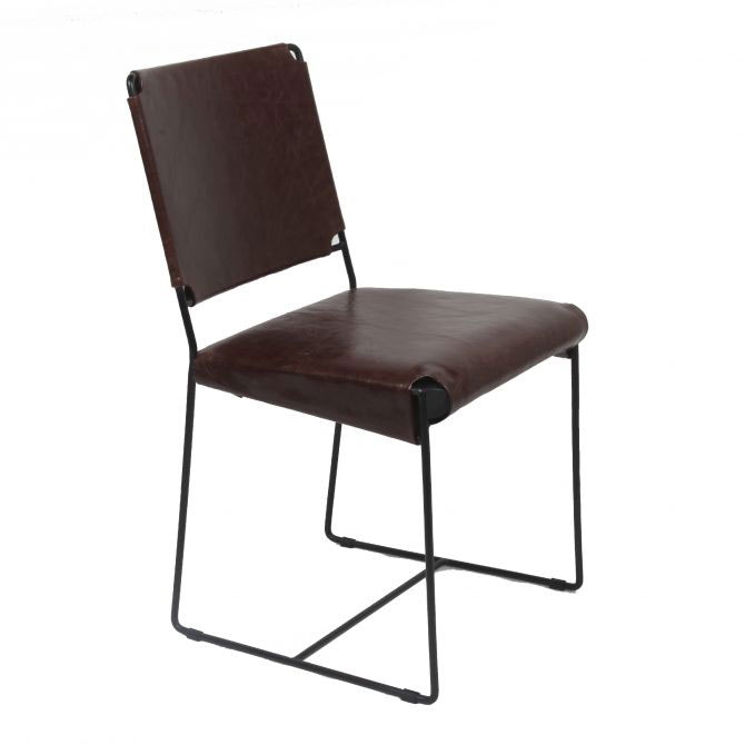  New York Iron and Chocolate Leather Dining Chair 