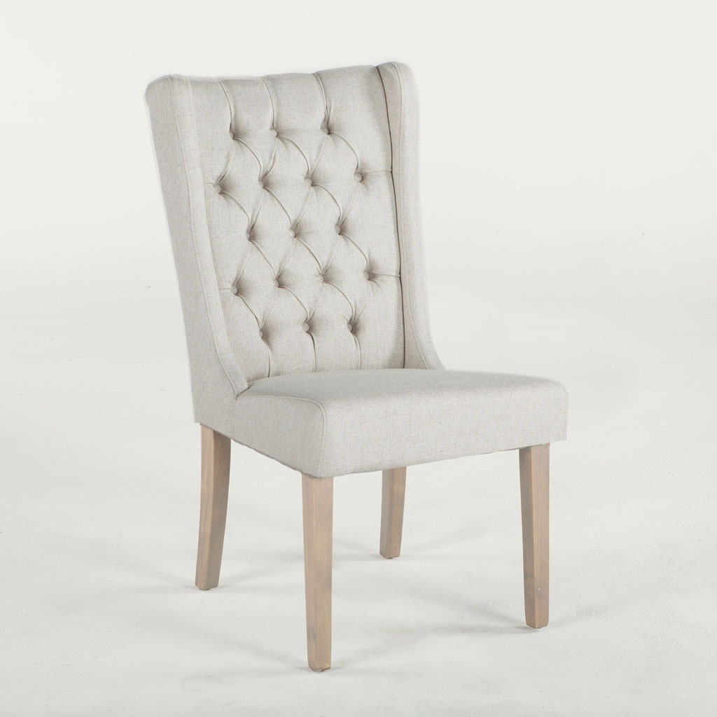  LARA DINING CHAIR, TUFTED OFF-WHITE LINEN, NAPOLEAN LEGS 