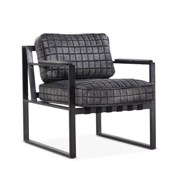  Portofino Leather Arm Chair Distressed Black 