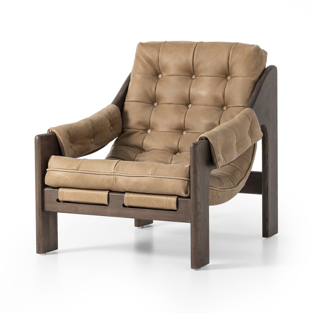  Light Brown Sling Seat Leather Chair 