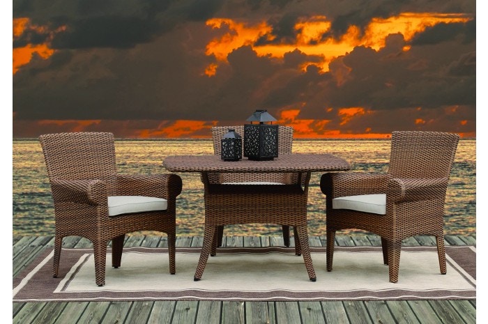  Santa Cruz 48 Boat Shaped Dining Table Glass top with umbrella hole 2201-T48