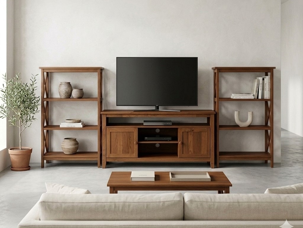John Thomas 3 Piece Media Wall Unit. Solid wood. Custom Finished TV51-Wall