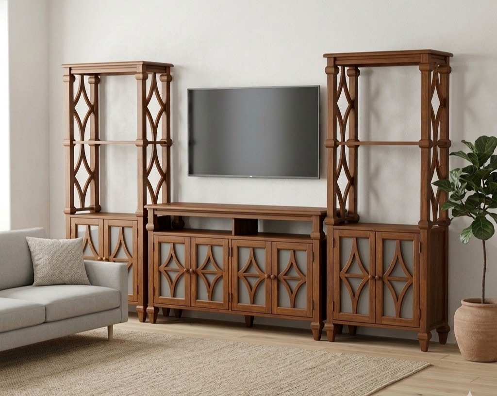 John Thomas 3 Piece Media Wall Unit. Solid wood. Custom Finished TV19-WALL
