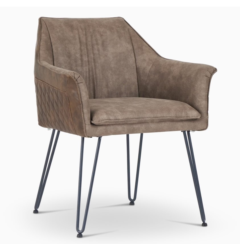 Modus Furniture Alabaster Hairpin Leg Arm Chair in Gray and Rustic Brown MF9KD166A