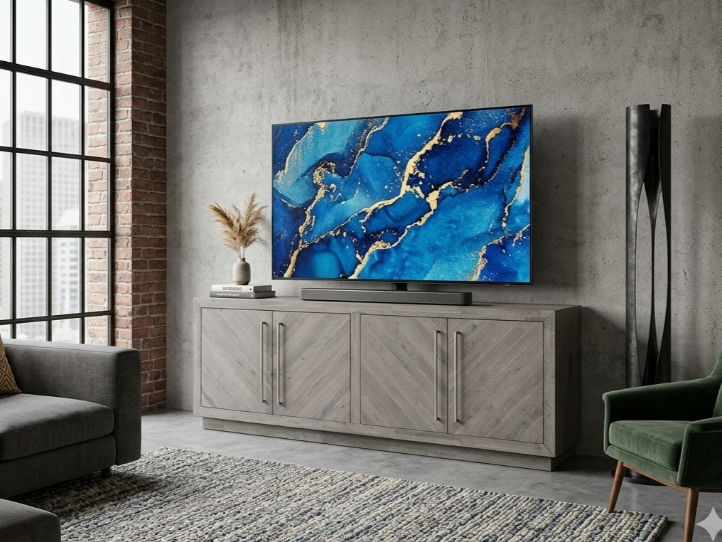 Modus Furniture Alexandra Solid Wood 74" Media Console, Rustic Latte MF5RS32627