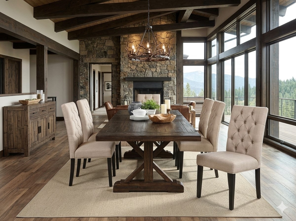 Modus Furniture 7 Piece Set. Cameron Solid Wood Extension Dining Table in Antique Charcoal  9KT561C-Set