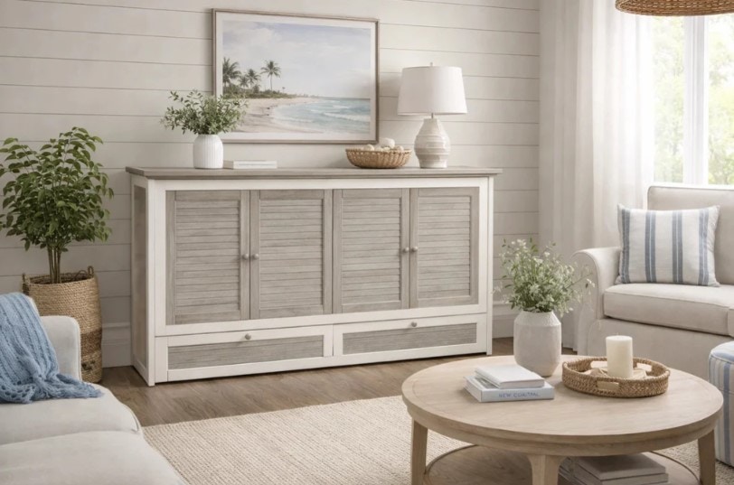 Seawinds Trading Islamorada Queen Cabinet Bed w/ mattress. Dapple Grey finish B233CABBED-DAPGREY
