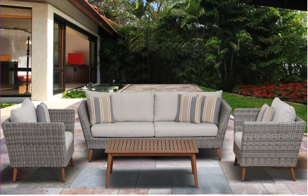 Woodworks Hf Outdoor Patio Amazonia Malta 4 Piece Eucalyptus Light Grey Patio Conversation Set