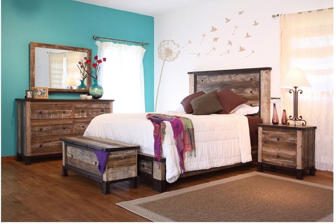 International Furniture Direct 5 Piece Antique Queen Bed Set, solid wood IFD966Bed Set