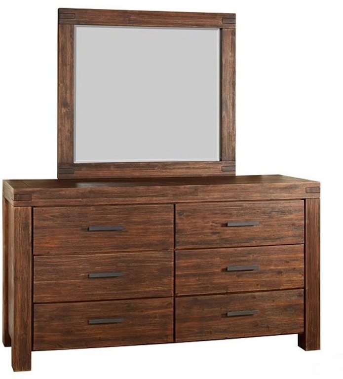 Mod Furn Bedroom Modern Rustic Six Drawer Solid Wood Dresser With Mirror Wf4182 Woodworks Home