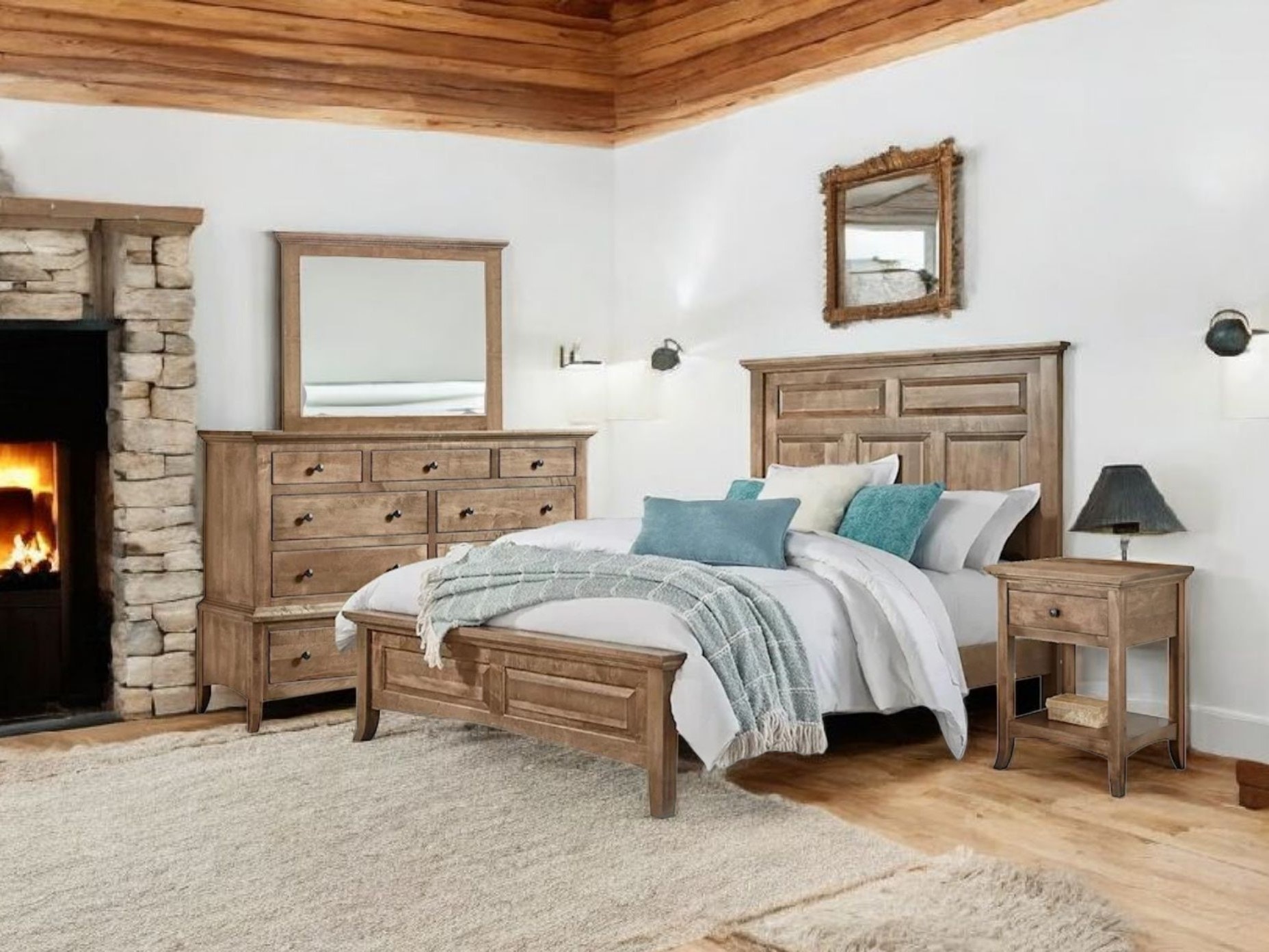 Archbold Furniture Company Amish 4 Piece King Bed Set, solid Hardrock Maple 41299-Set 1