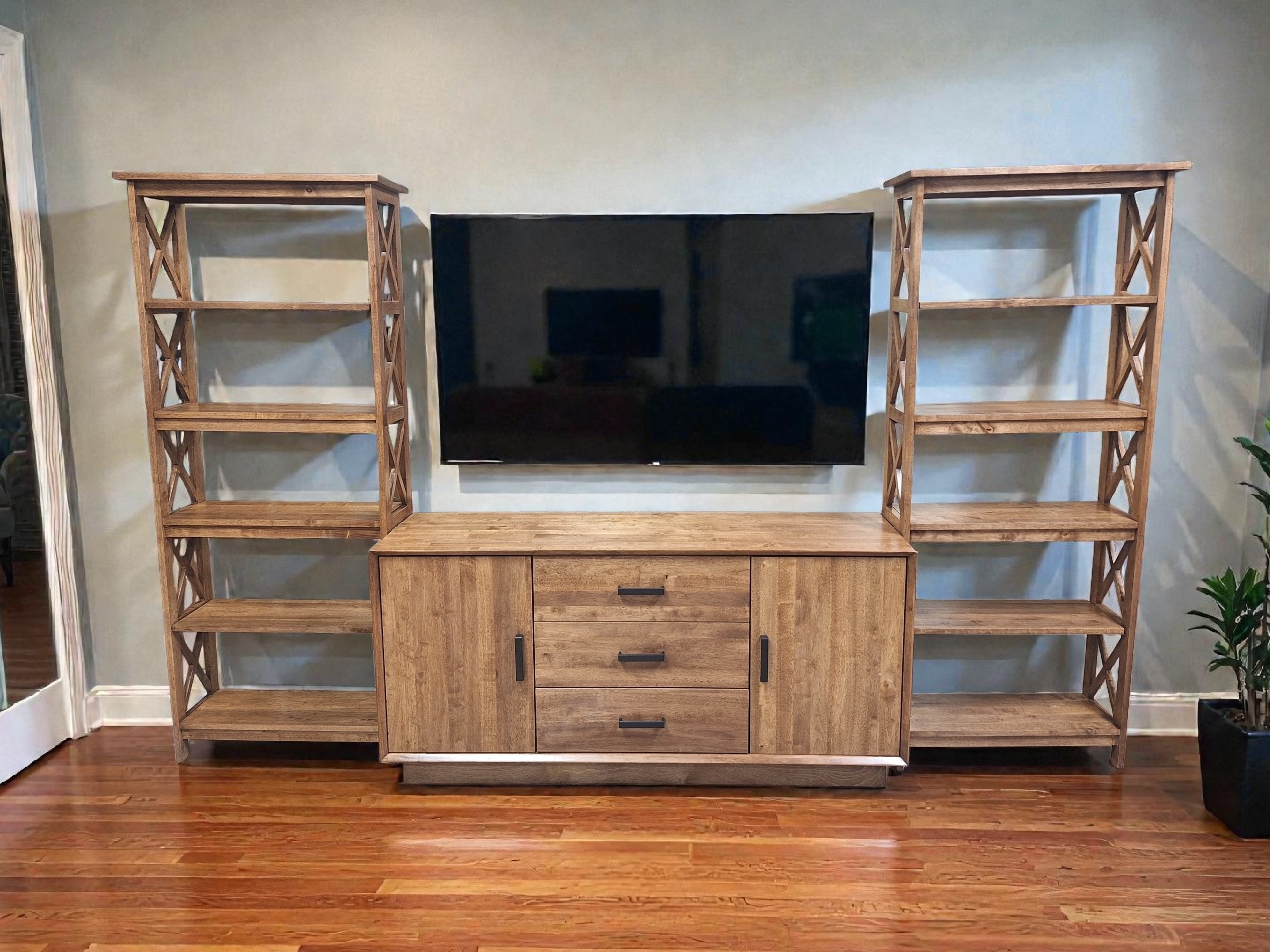 John Thomas 3 Piece Media Wall Unit. Solid wood. Custom Finished TV11-Wall
