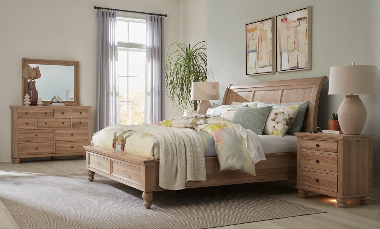 aspenhome Coastal 4 Piece Queen bed Set, Beach washed "Khaki" ICB-400KHK-SET