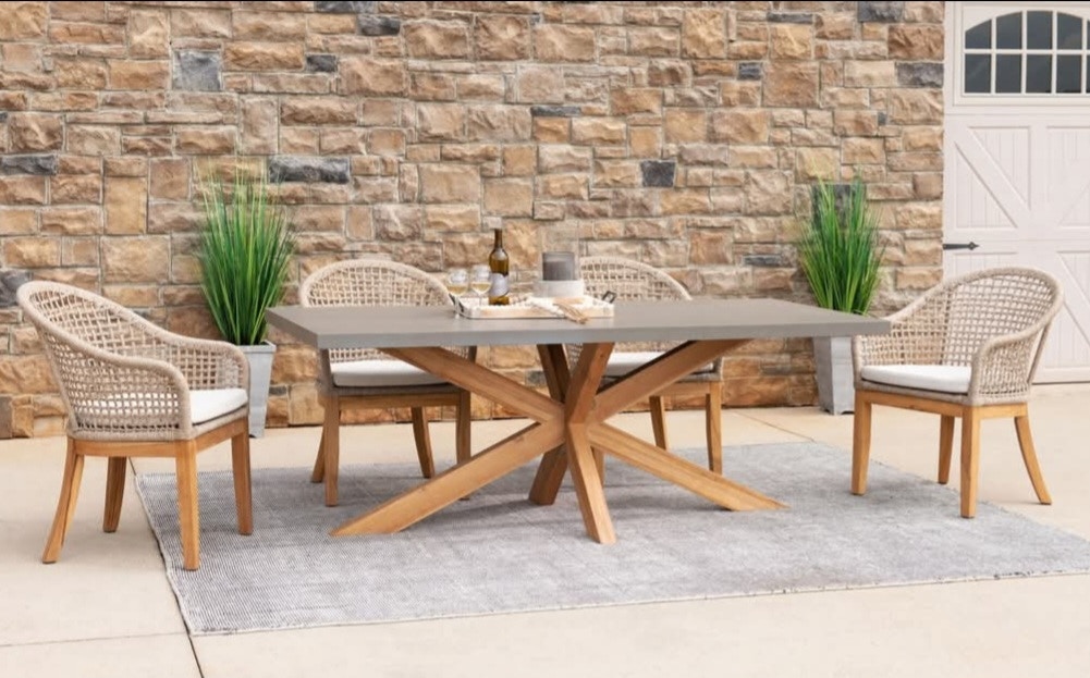 John Thomas Teak & Polystone 80x37, 7 Piece Outdoor Parks Dining set ODT38037-Set