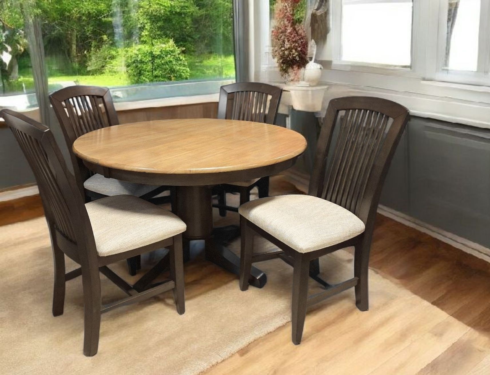 John Thomas Solidwood, 5 Piece, 48" Diameter Extension Table Set  T644848-Set