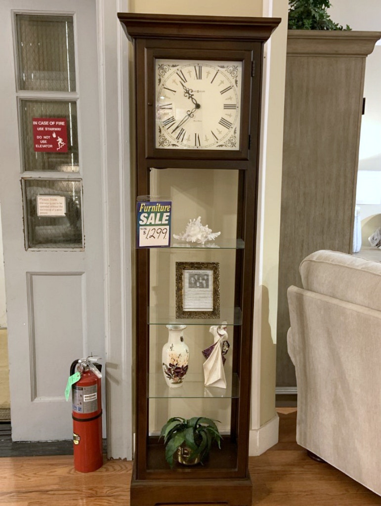 Clearance CLEARANCE Howard Miller Cherry Floor Clock with Glass Shelves