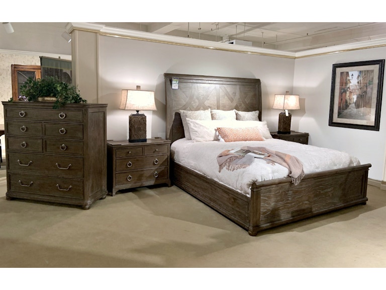 Bernhardt Rustic Patina King Bedroom Set in Peppercorn