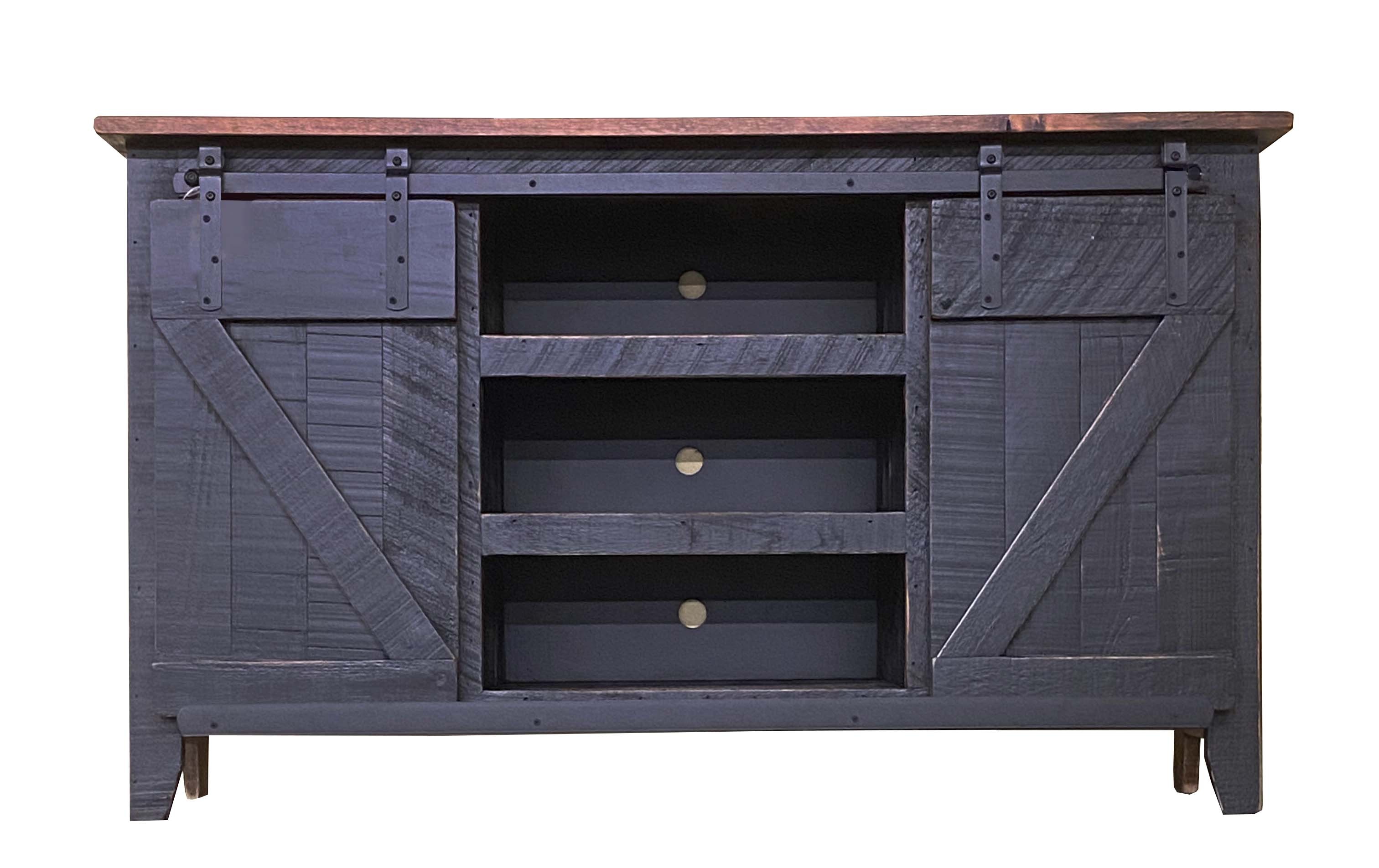 Clearance Living Room TV console Rustic Black Finish. Made in the USA