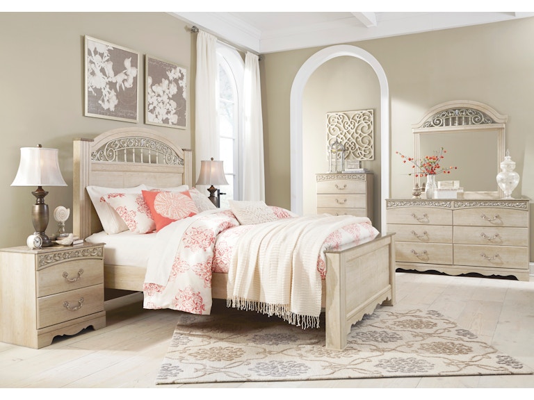 catalina cream 5pc king bedroom set. includes king bed, dresser, mirror,  chest, and 1 nightstand