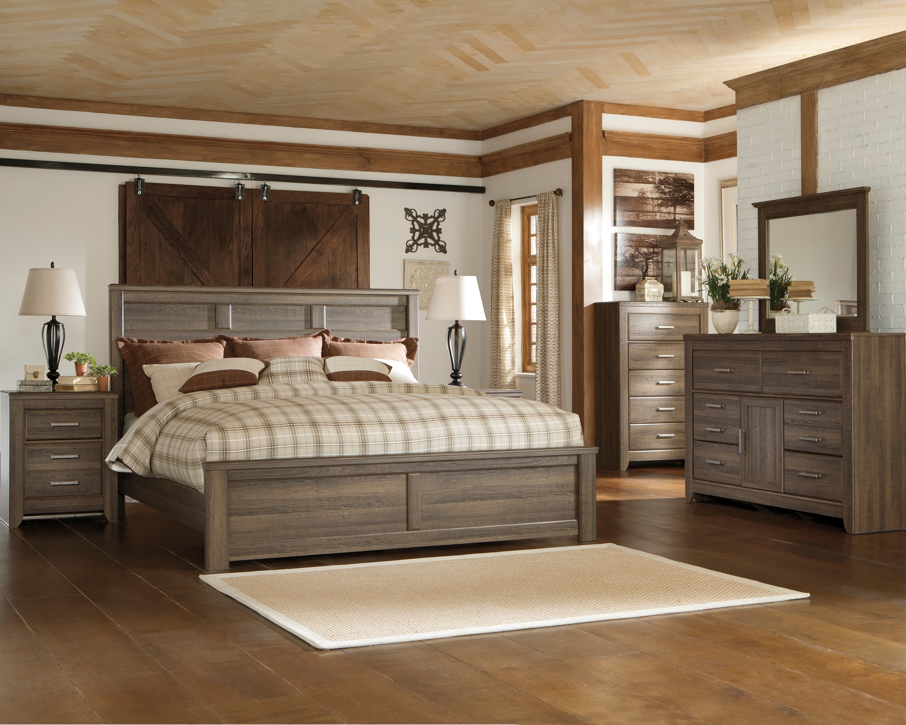 Room set. Спальня Ashley Furniture Juararo. Спальный гарнитур Эшли. B251-67-64-98 кровать Queen Size Juararo-Dark Brown. Американский спальный гарнитур.