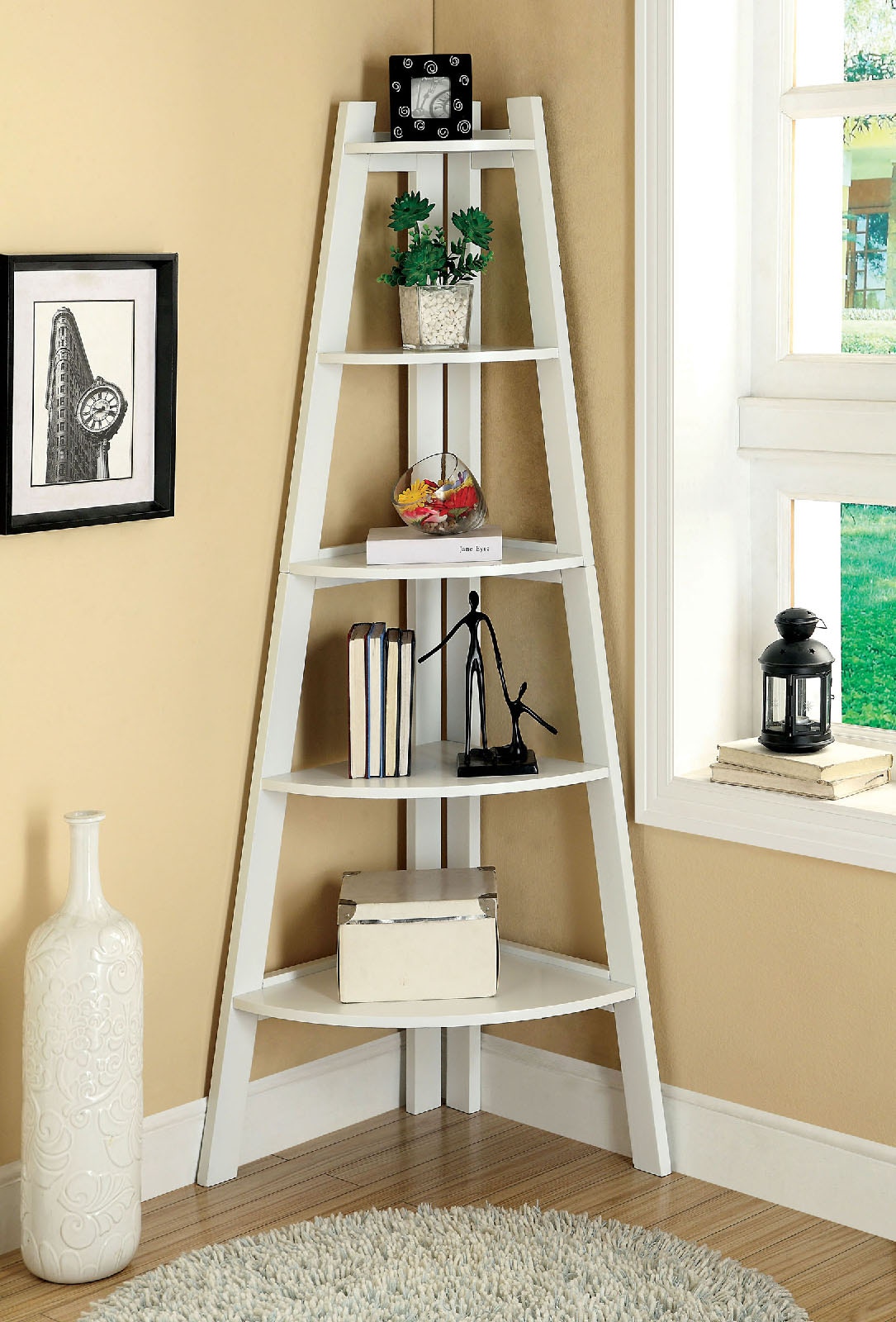 White corner online shelf ladder