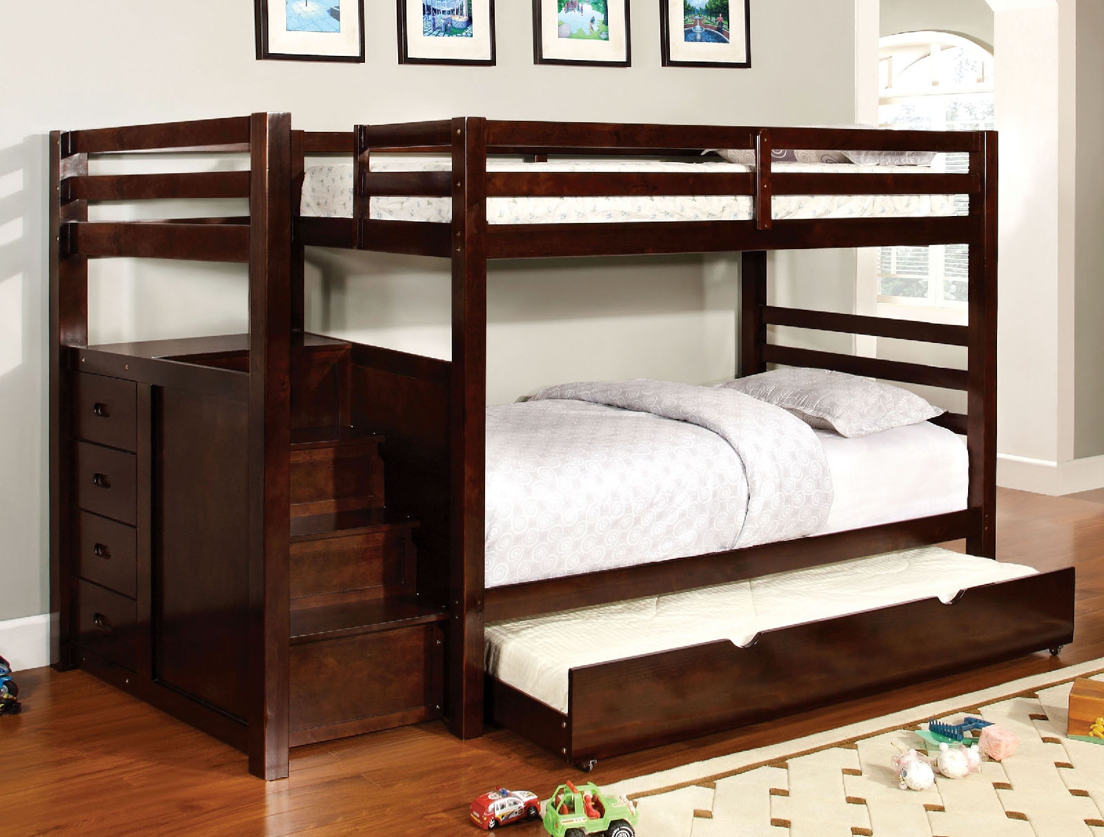 Furniture Of America Bedroom Twin Twin Bunk Bed W Steps Drawers