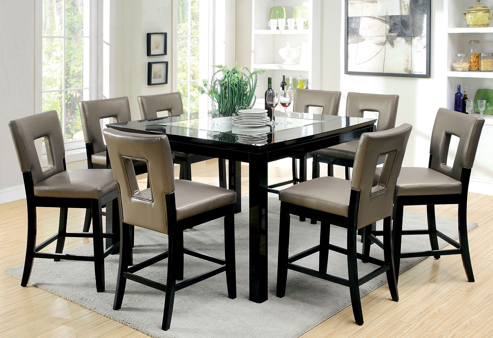 square dining table with glass insert