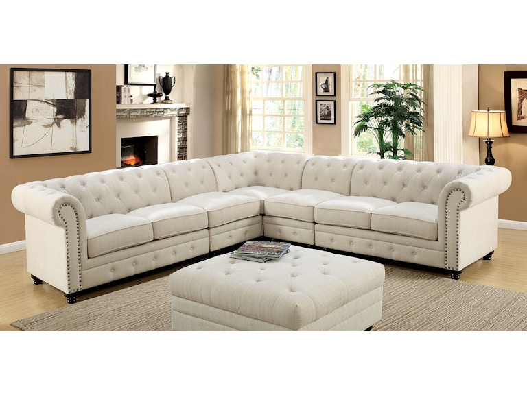 furniture of america living room sectional, ivory fabric cm6270iv