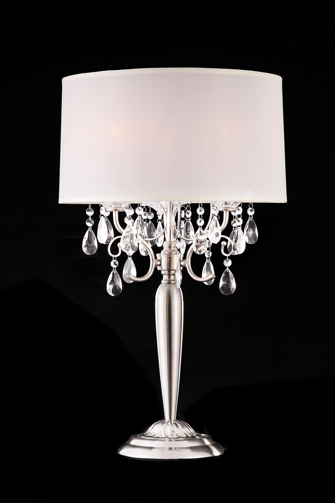 Table lamp with store hanging crystals