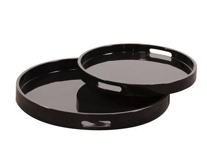  Black Lacquer Round Wood Tray Set 11184