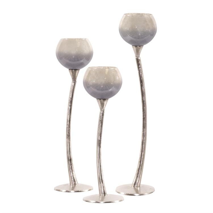  Pearlized Slate Blue Antiqued Glass Candle Holder, Small 11205