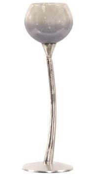  Pearlized Slate Blue Antiqued Glass Candle Holder, Medium 11206