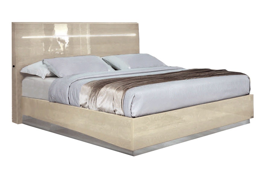  BEIGE LACQUER LED KING BED 11676