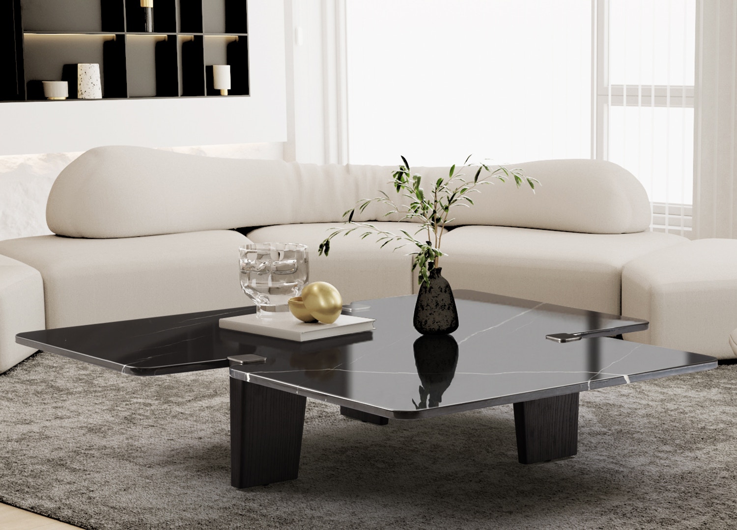  HIGH GLOSS BLACK MARBLE COFFEE TABLE 13-16
