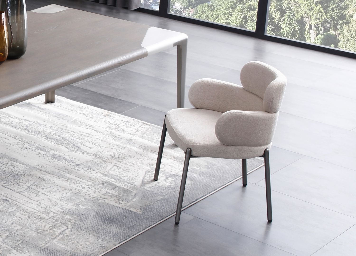  TAUPE BOUCLE DINING ARMCHAIR 26-10